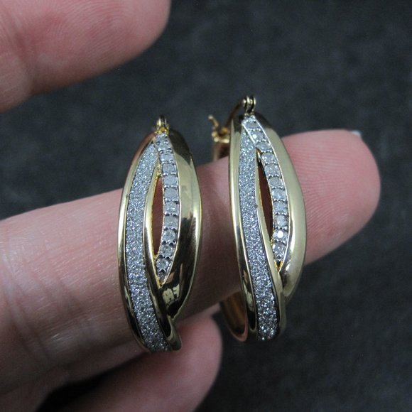 Genuine Diamond Earrings Gold Vermeil Over Sterling Silver Latching Closures - Picture 6 of 7